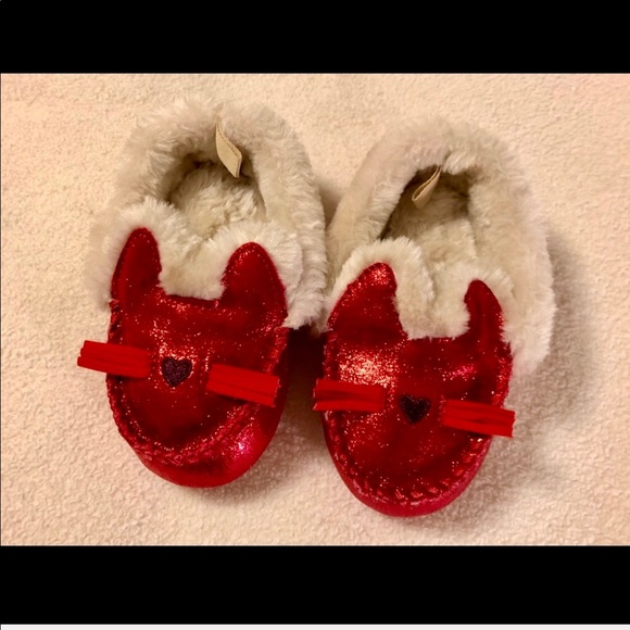 GAP Other - New GAP Red Shimmer Cozy Kitten Moccasins